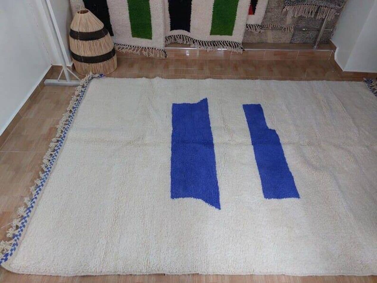 Ręcznie tkany dywan 240x160 cm, wełna, biały, niebieski, Maroko - 209543