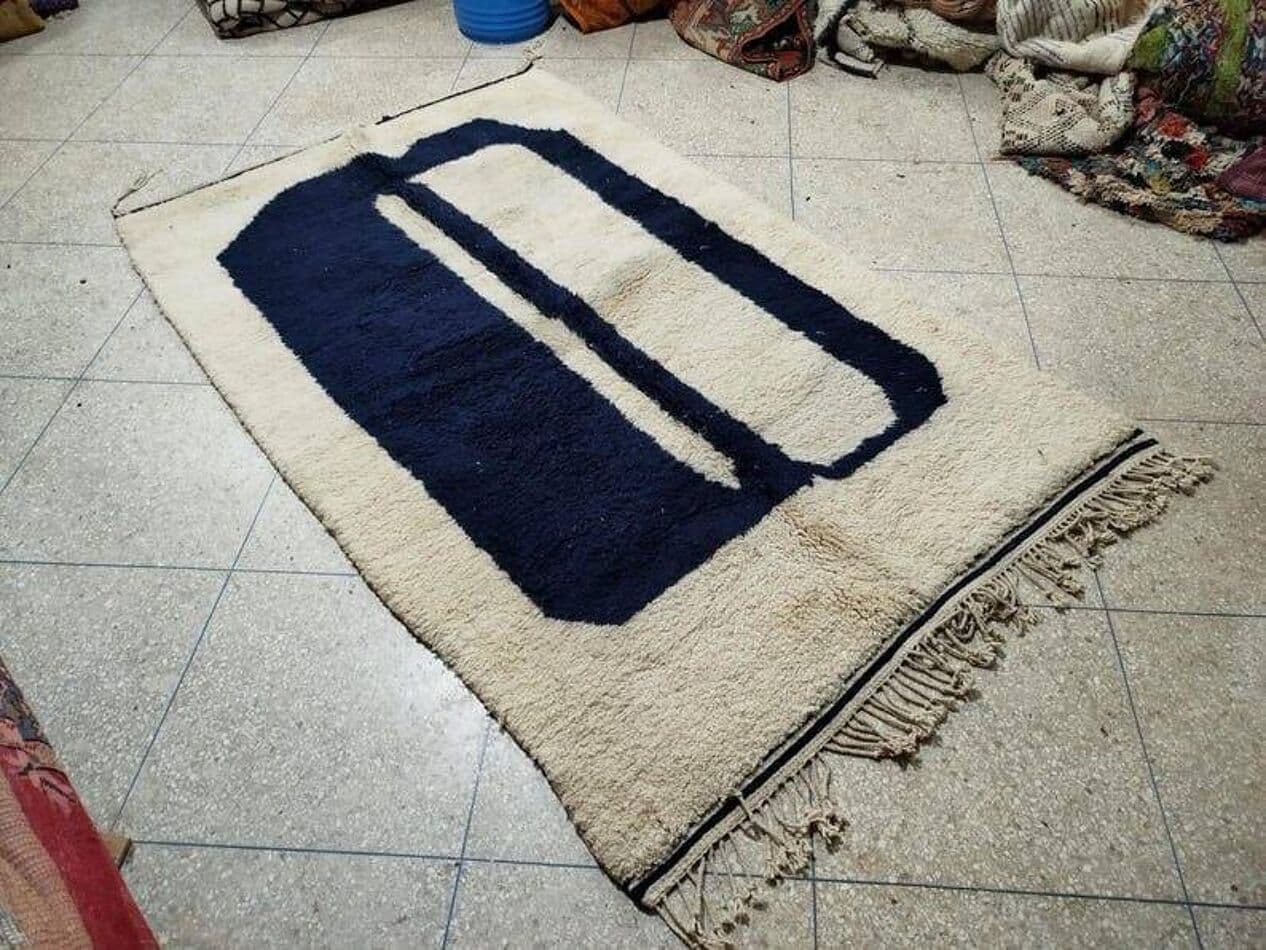 Ręcznie tkany dywan 150x250 cm, wełna, biały, granatowy, Maroko - 209498