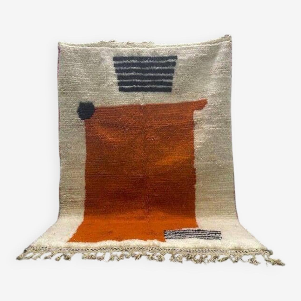 Ręcznie tkany dywan 200x300 cm, wełna, beżowy, pomarańczowy, czarny, Maroko - 209464