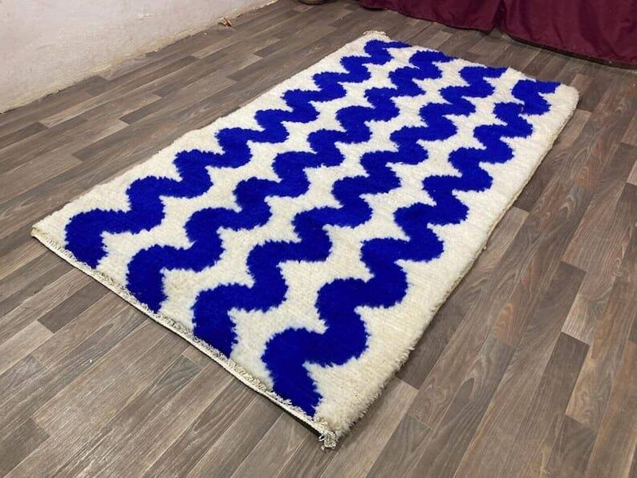 Ręcznie tkany dywan 200x300 cm, wełna, niebieski, Maroko - 209410