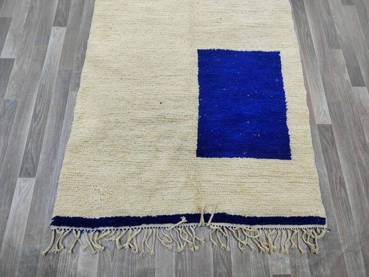 Handwoven rug 200x300 cm, wool, white, blue, Morocco - 209383