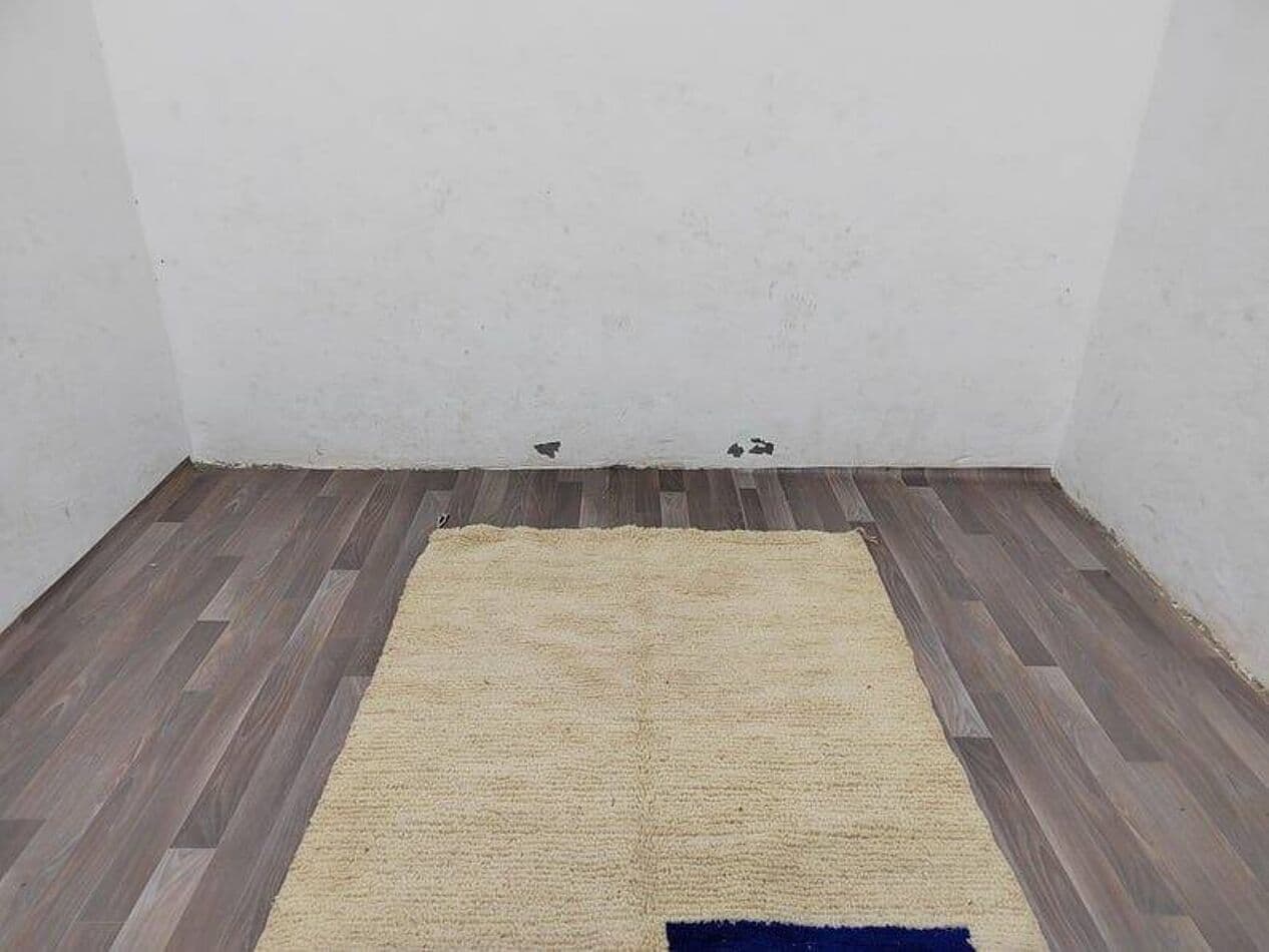 Handwoven rug 150x250 cm, wool, ivory, blue, Morocco - 209361