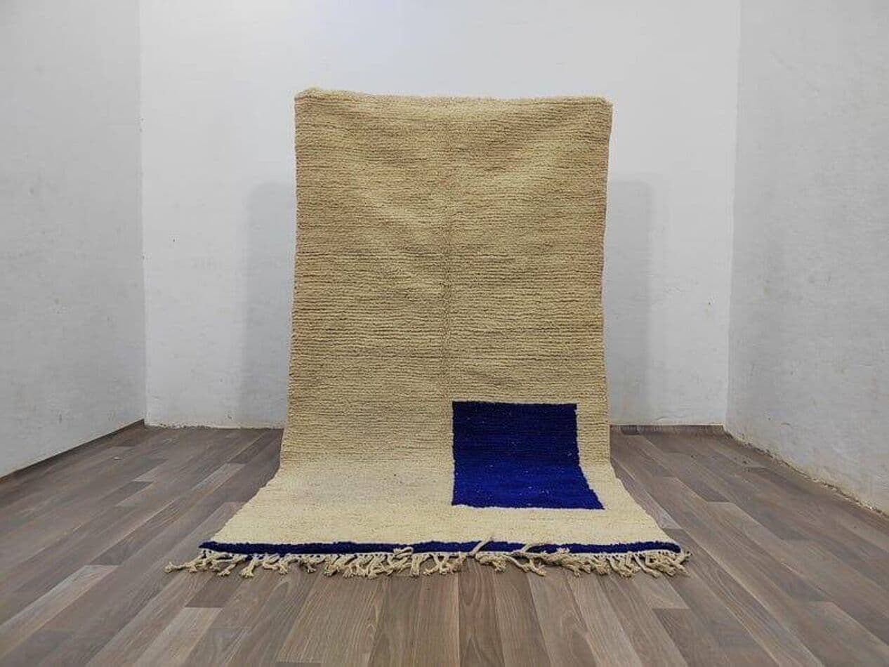 Handwoven rug 150x250 cm, wool, ivory, blue, Morocco - 209357
