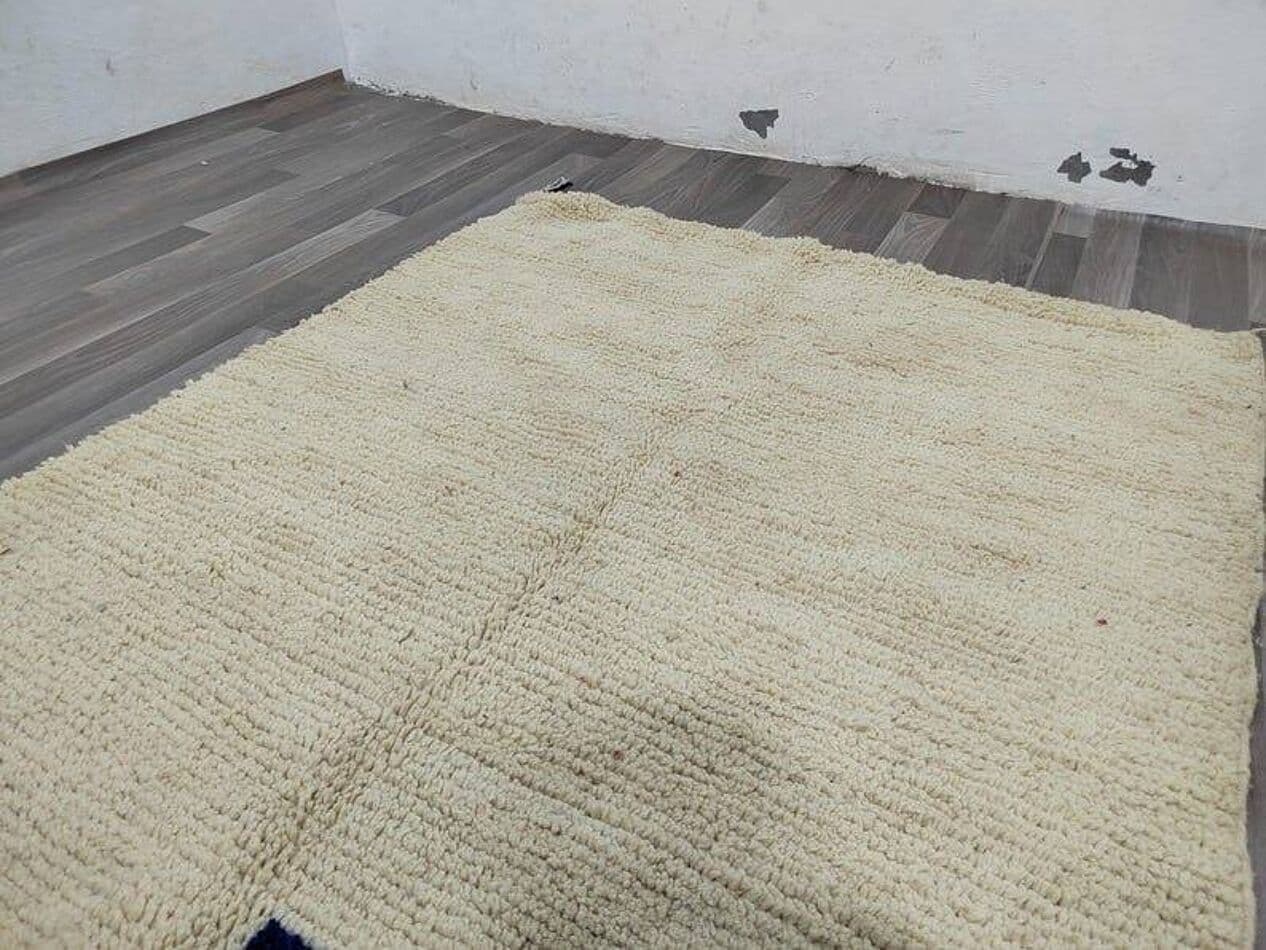 Handwoven rug 150x250 cm, wool, ivory, blue, Morocco - 209360