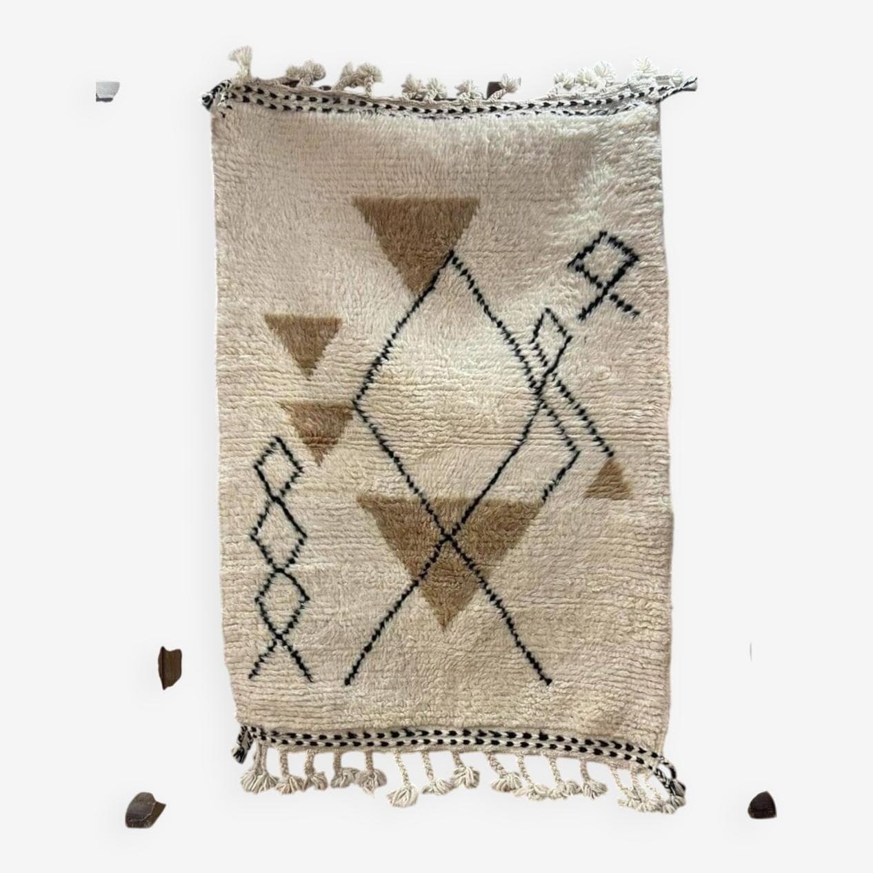 Ręcznie tkany dywan 150x250 cm, wełna, beżowy, czarny, Maroko - 209306