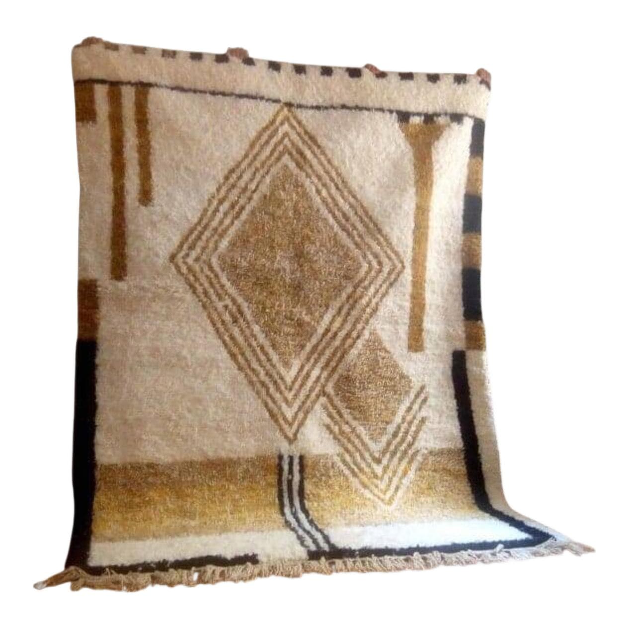 Hand-woven rug 150x250 cm, wool, beige, brown, Morocco