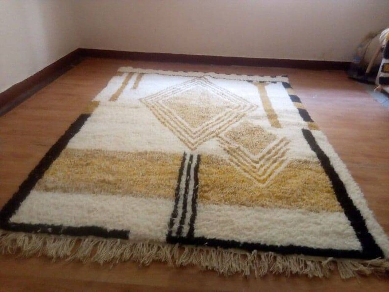 Hand-woven rug 150x250 cm, wool, beige, brown, Morocco - 209304