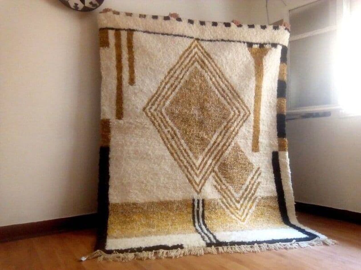 Hand-woven rug 150x250 cm, wool, beige, brown, Morocco - 209300