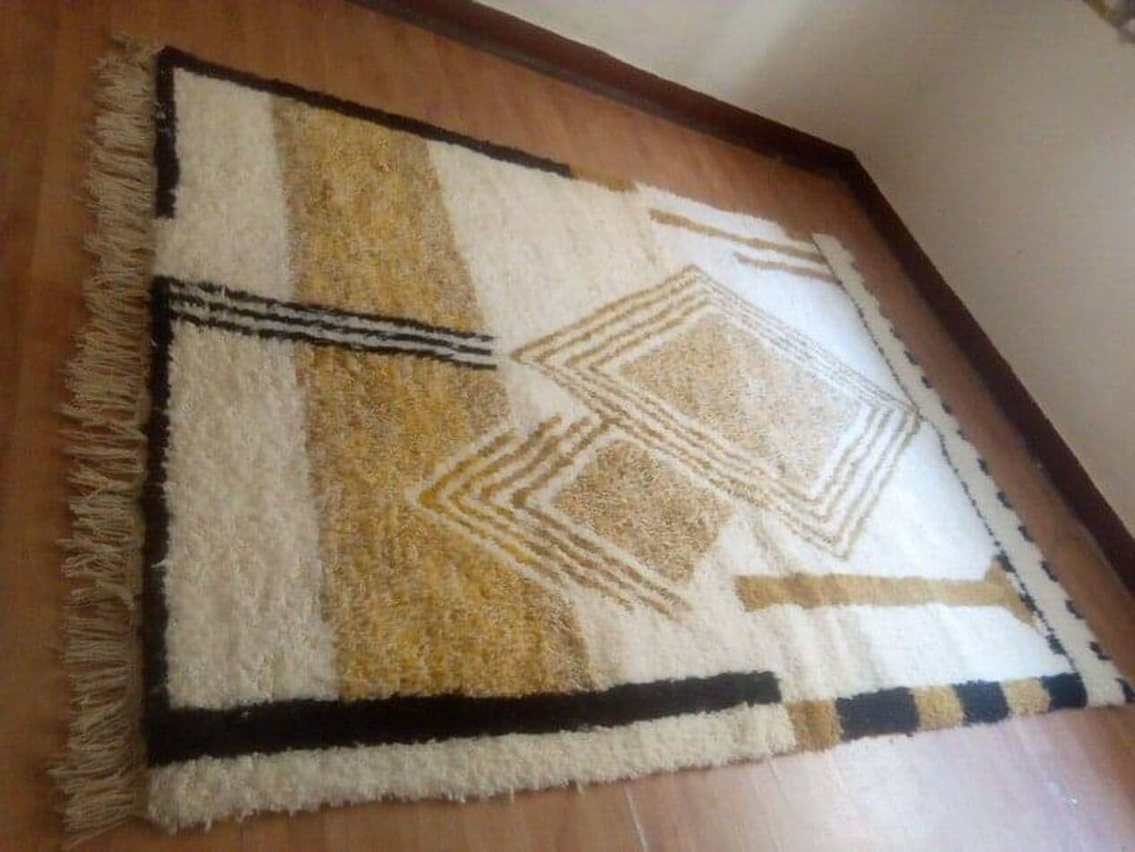 Hand-woven rug 150x250 cm, wool, beige, brown, Morocco - 209302
