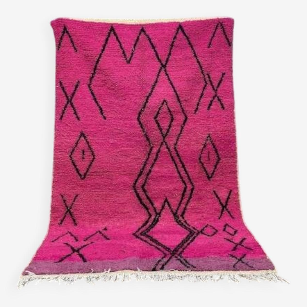 Handwoven rug 150x250 cm, wool, pink, Morocco - 210073