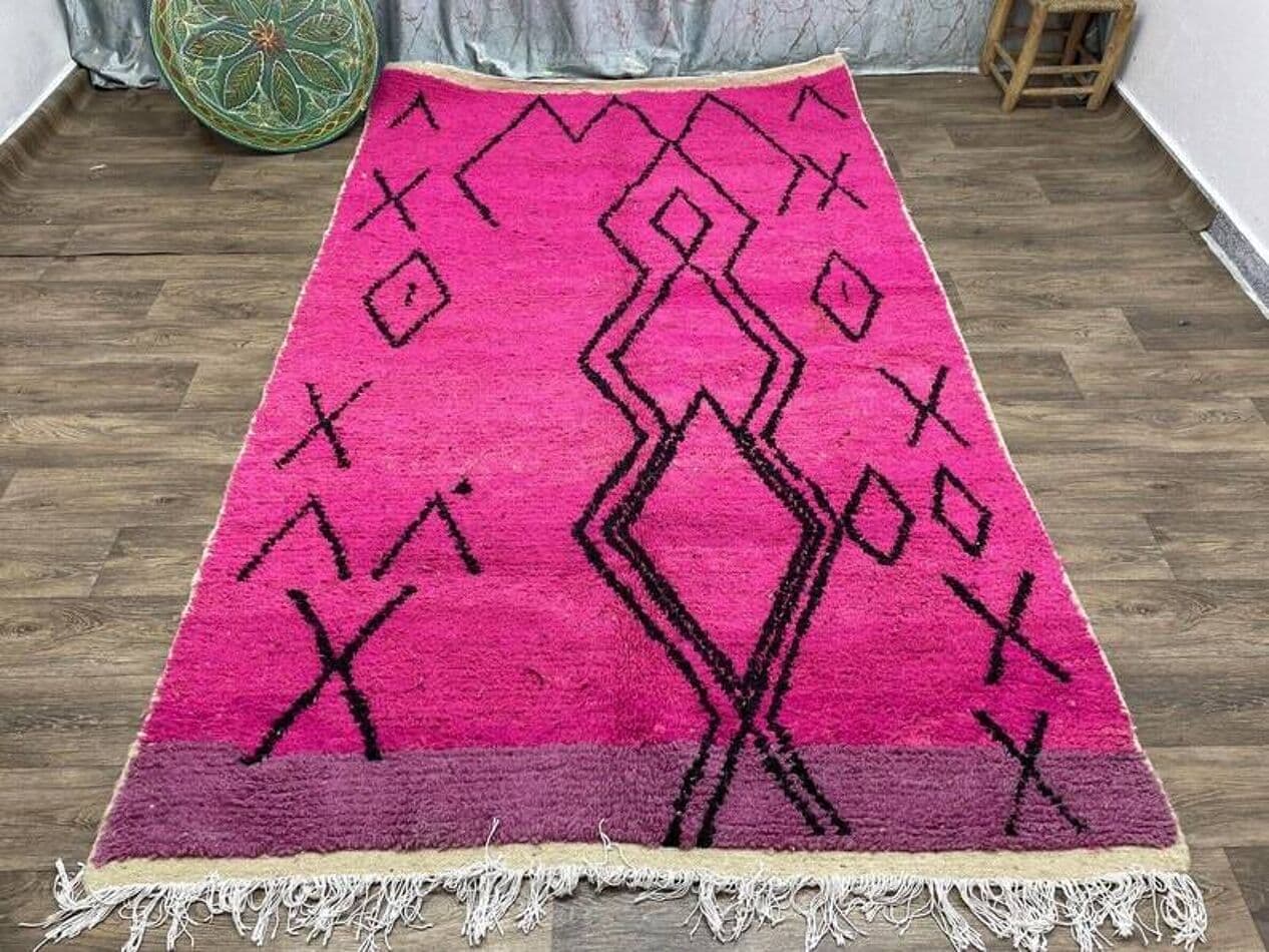 Handwoven rug 150x250 cm, wool, pink, Morocco - 210075