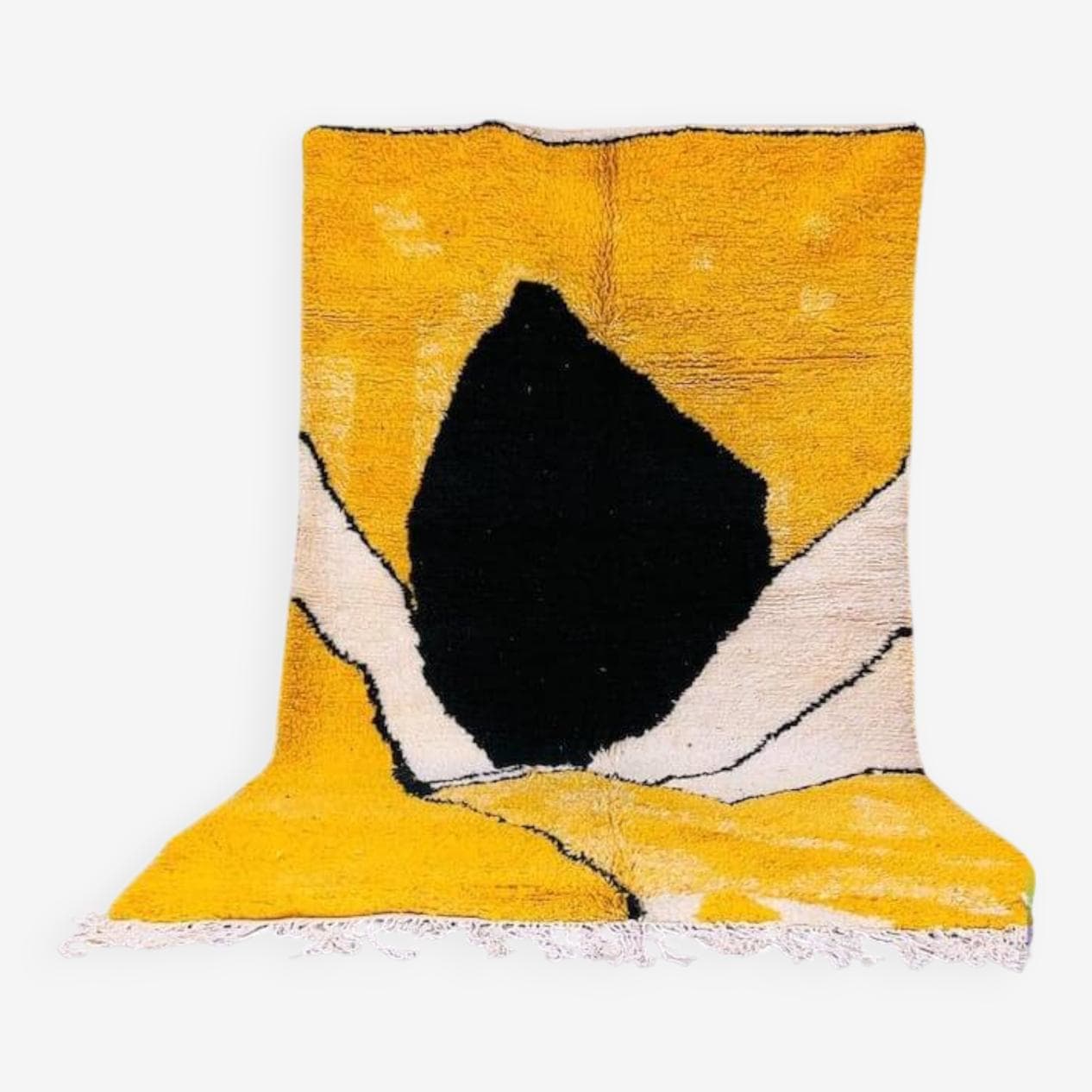 Handwoven rug 150x250 cm, wool, yellow, black, cream, Morocco - 210047