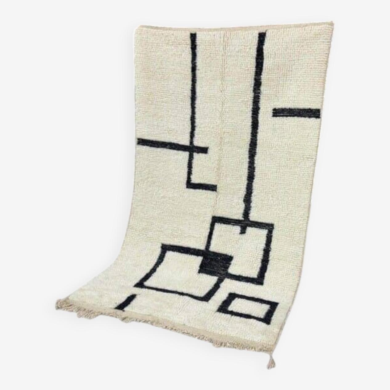 Ręcznie tkany dywan 150x250 cm, wełna, biały, czarny, Maroko - 210020