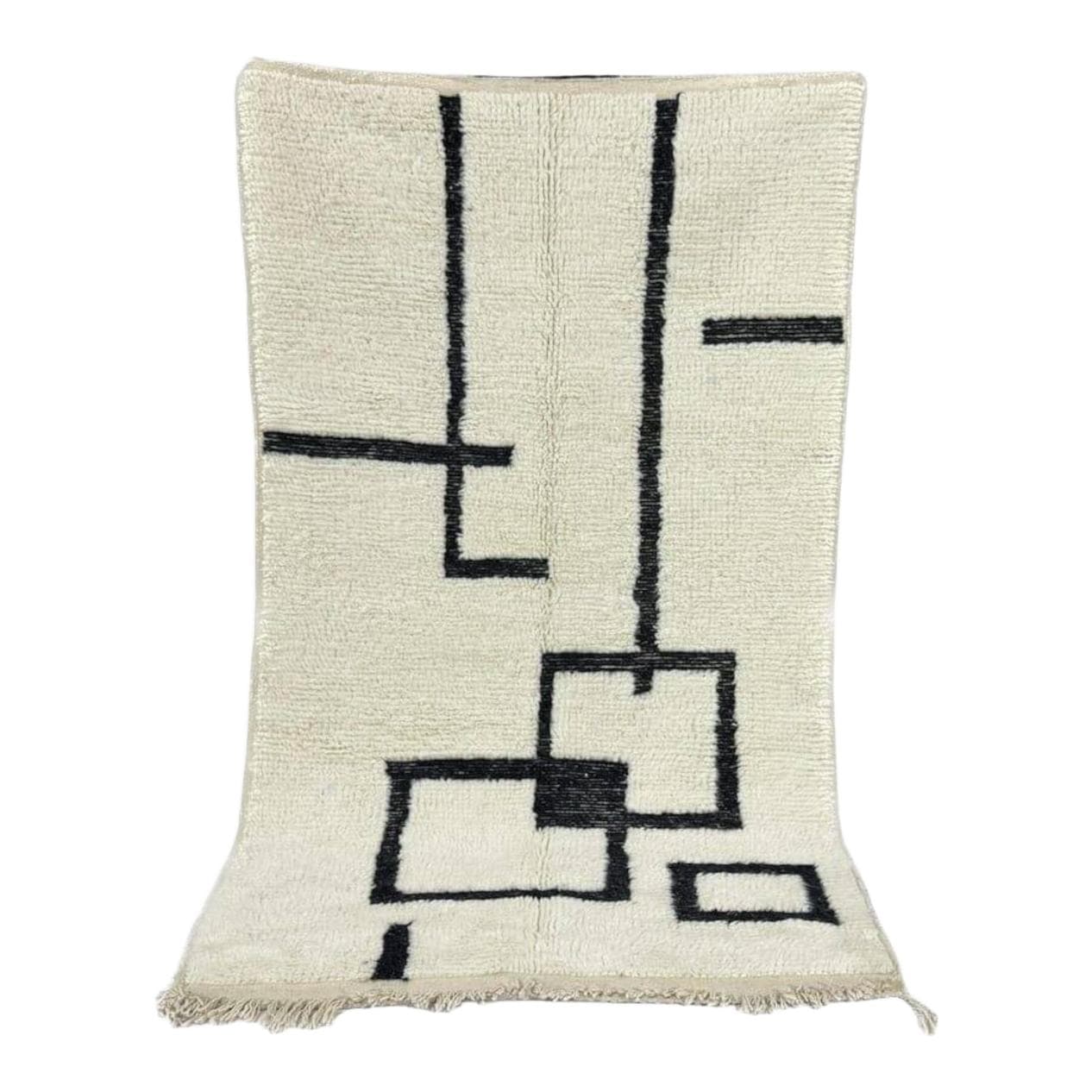 Handwoven rug 100x200 cm, wool, white, black, Morocco