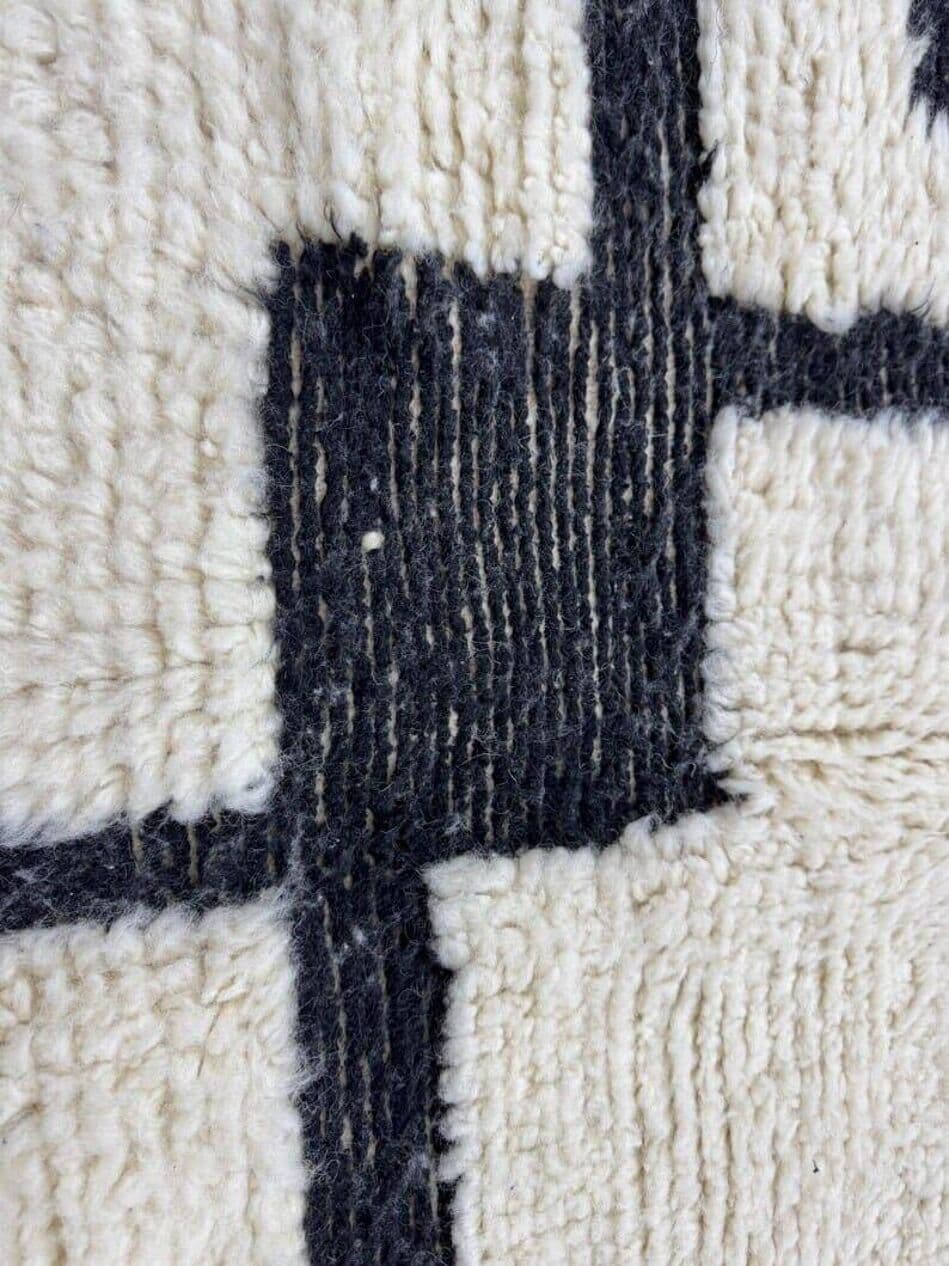 Handwoven rug 100x200 cm, wool, white, black, Morocco - 210010