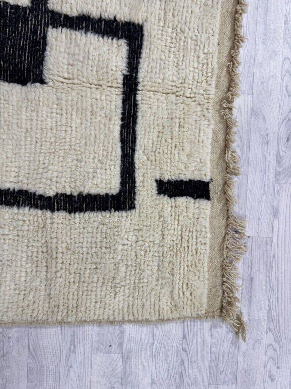 Handwoven rug 100x200 cm, wool, white, black, Morocco - 210008
