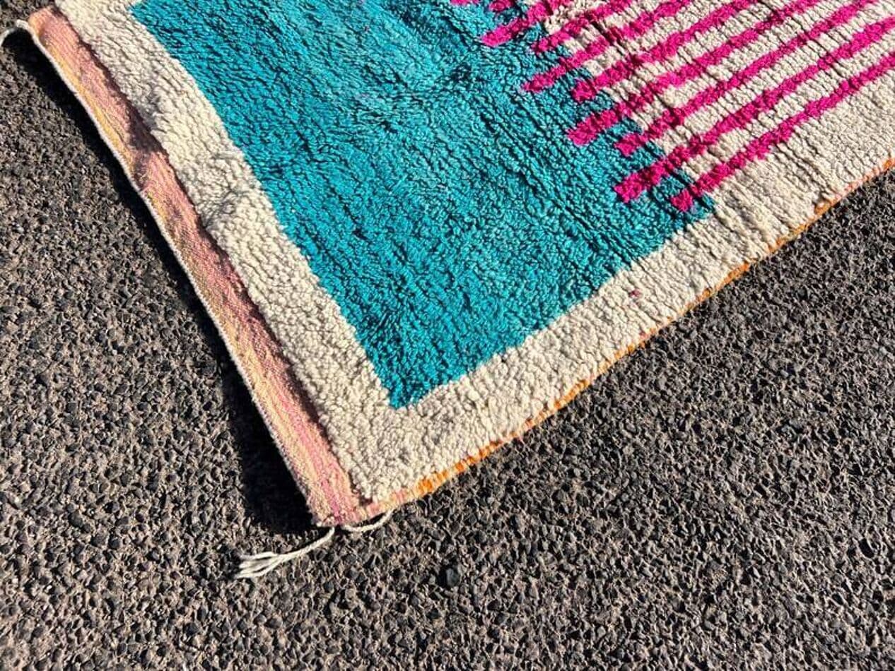 Ręcznie tkany dywan 150x250 cm, wełna, beżowy, zielony, różowy, Maroko - 209888