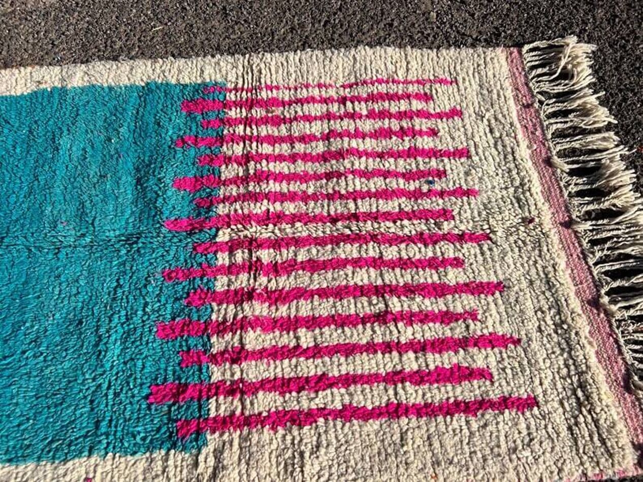 Ręcznie tkany dywan 150x250 cm, wełna, beżowy, zielony, różowy, Maroko - 209887