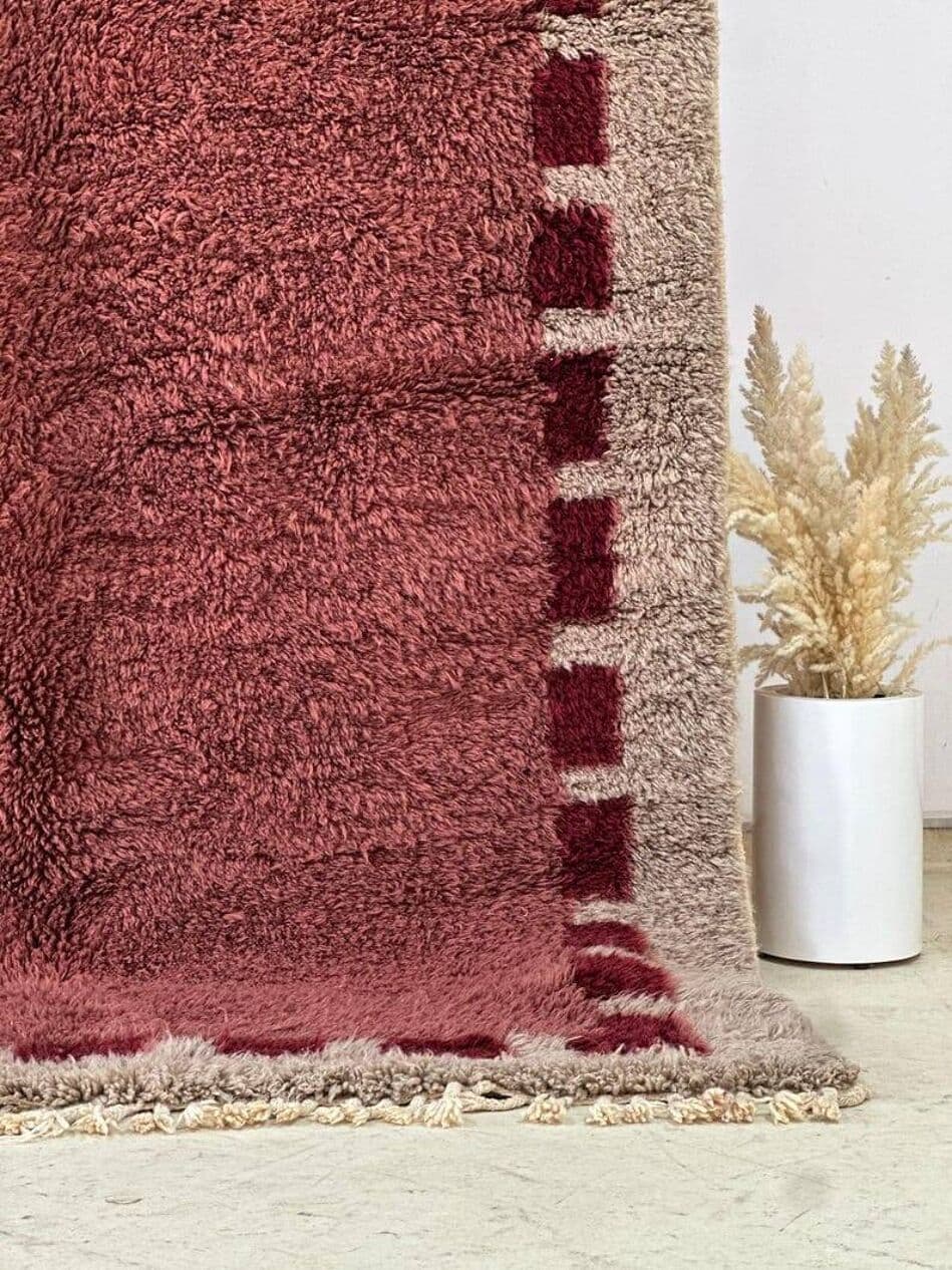 Ręcznie tkany dywan 200x300 cm, wełna, burgundowy, szary, beżowy, Maroko - 209833