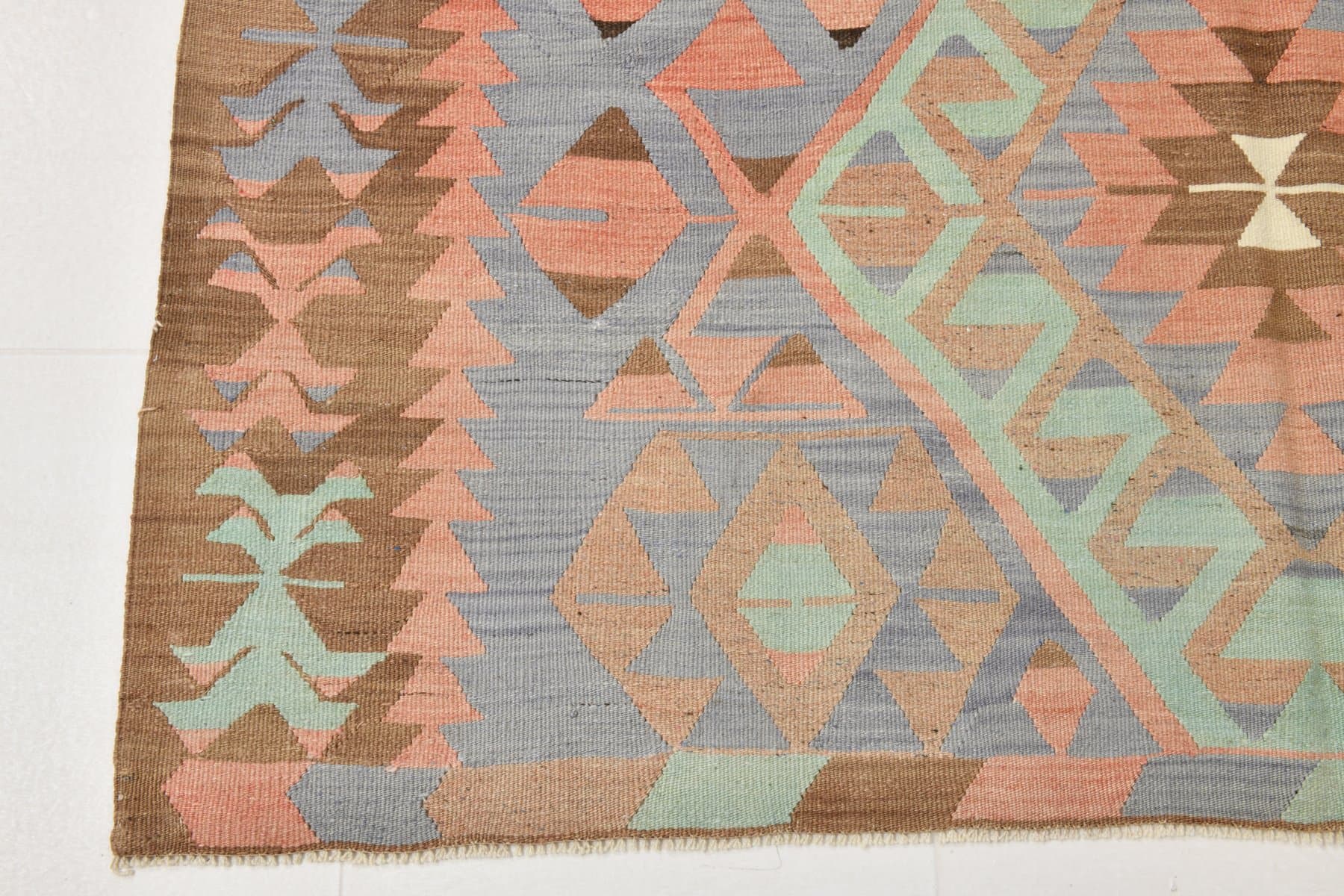 Kilim 168x313 cm, lawendowy, brązowy, wełna, Turcja, lata 70. - 210205