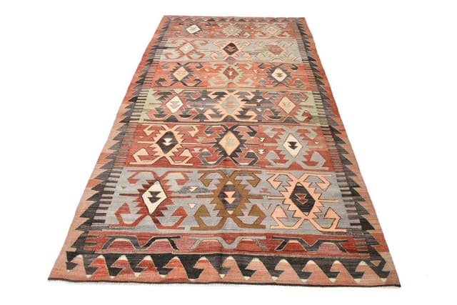 Kilim 292x160 cm, czerwony, brązowy, wełna, lata 70. - WYMIARY