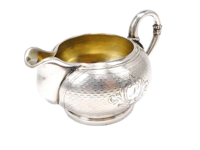 Mlecznik giloszowany, srebrny, mosiądz, Norblin & Ska., Polska, XIX w. - WYMIARY