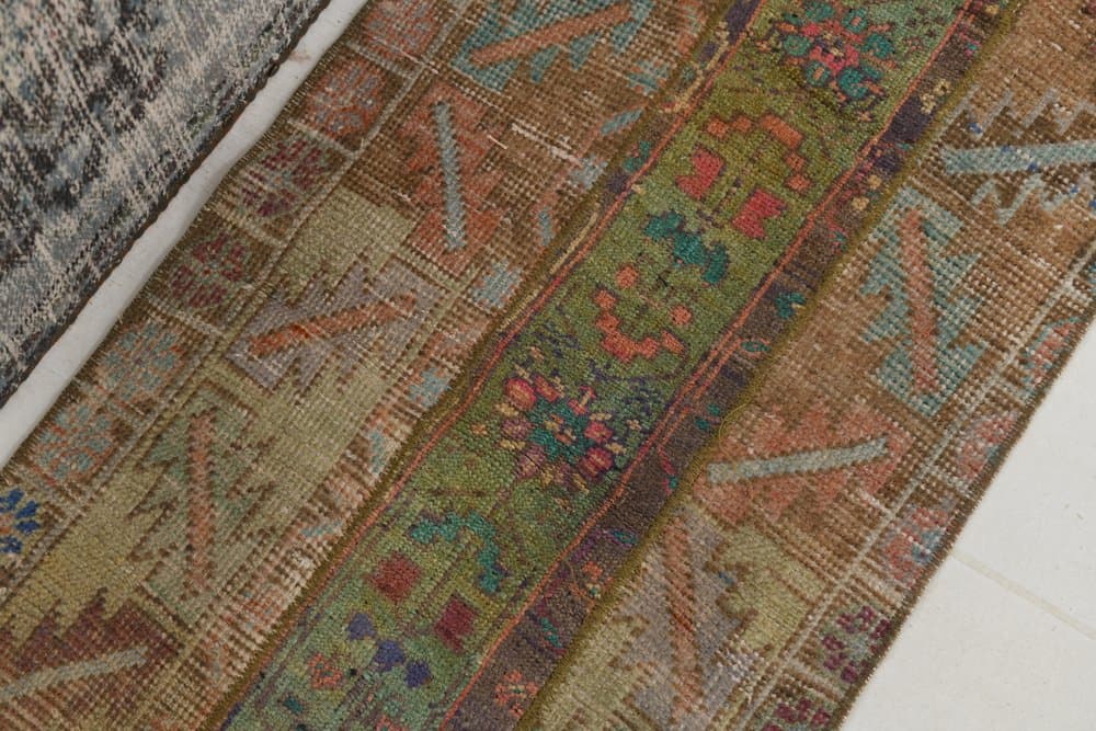 Chodnik 208x55 cm, oliwkowy, brązowy, wełna, lata 70. - 210381