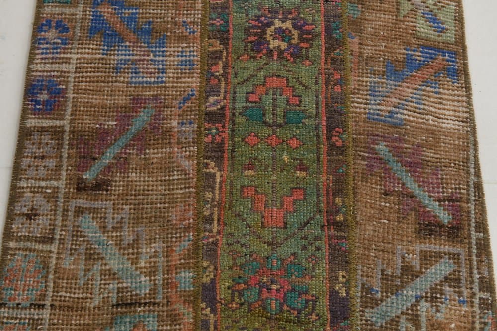 Chodnik 208x55 cm, oliwkowy, brązowy, wełna, lata 70. - 210382