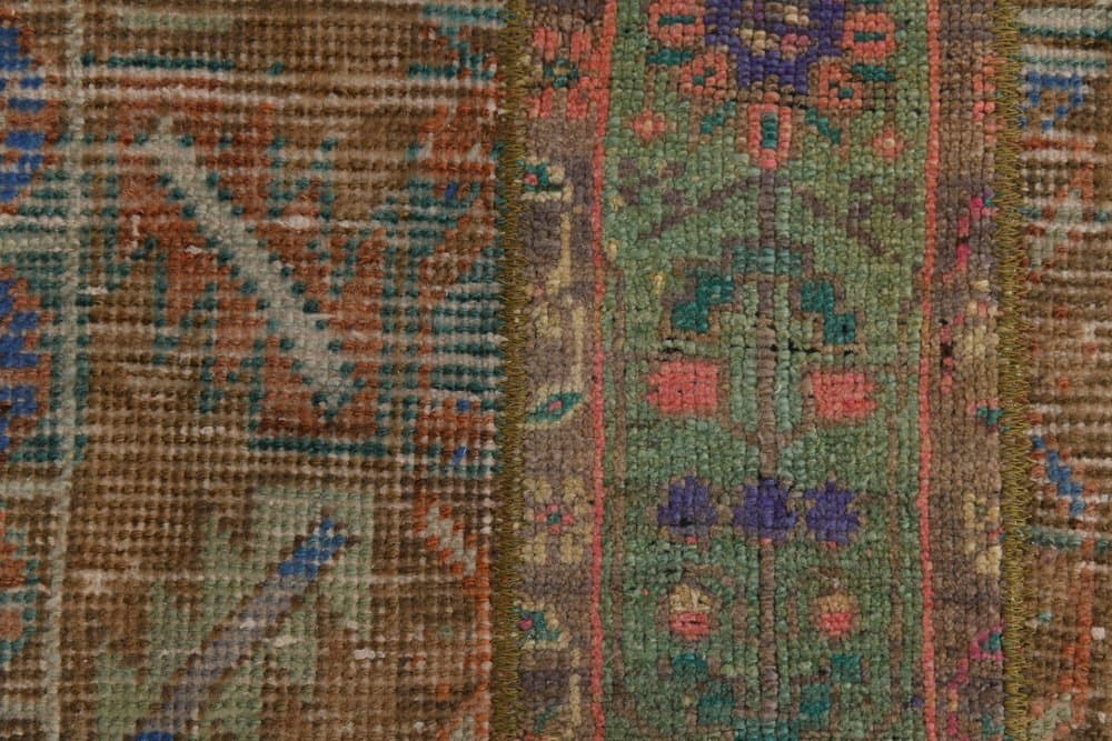 Chodnik 208x55 cm, oliwkowy, brązowy, wełna, lata 70. - 210383