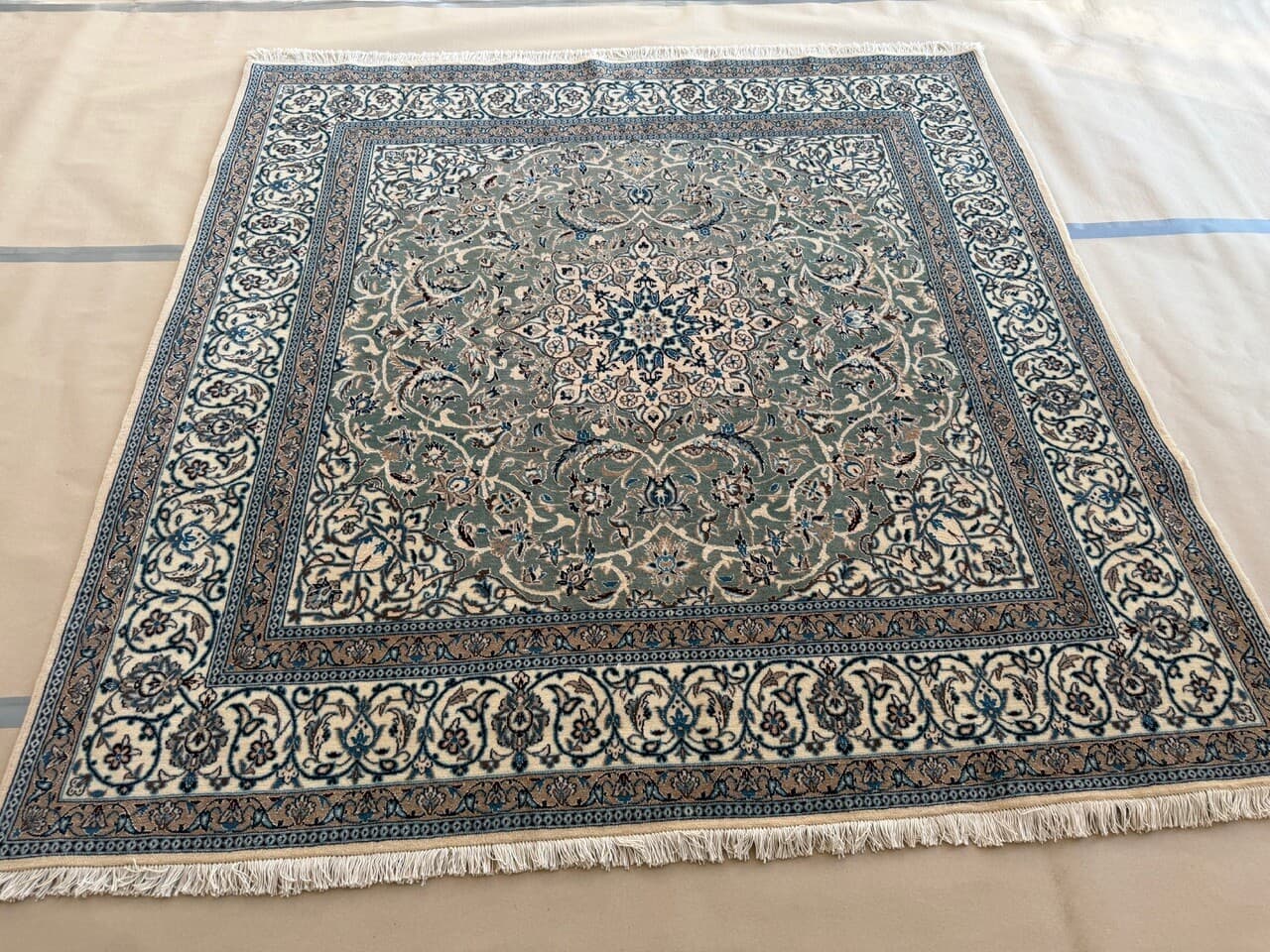 Rug Nain 200x200 cm, blue, wool silk, Iran - 210410