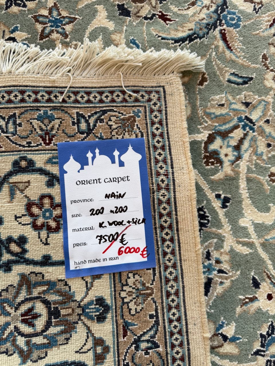 Rug Nain 200x200 cm, blue, wool silk, Iran - 210409