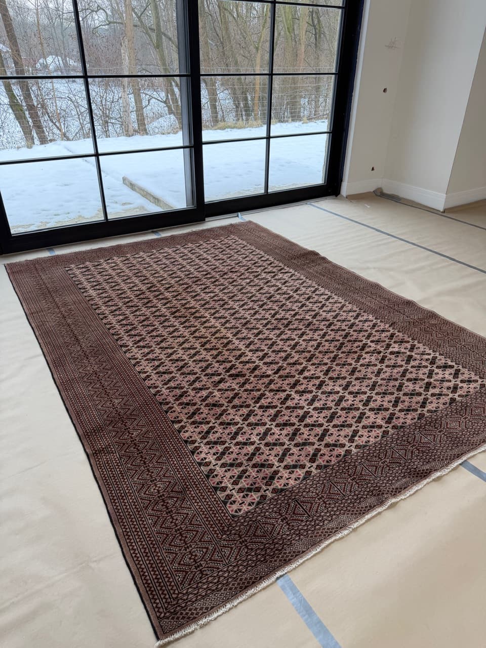 Dywan Buchara, art déco, beżowy, wełna kaszmirowa, Pakistan - 210621