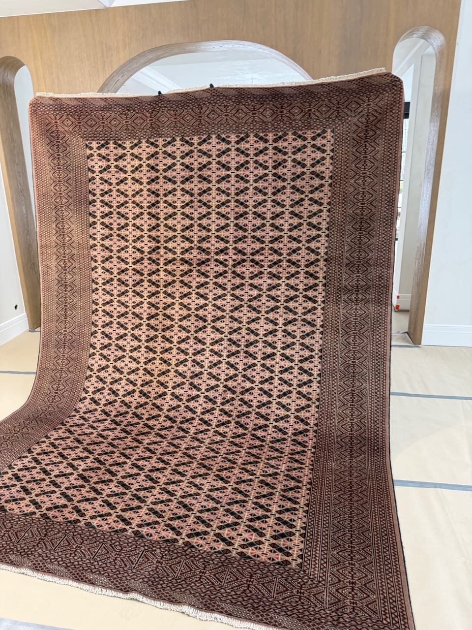 Dywan Buchara, art déco, beżowy, wełna kaszmirowa, Pakistan - 210627