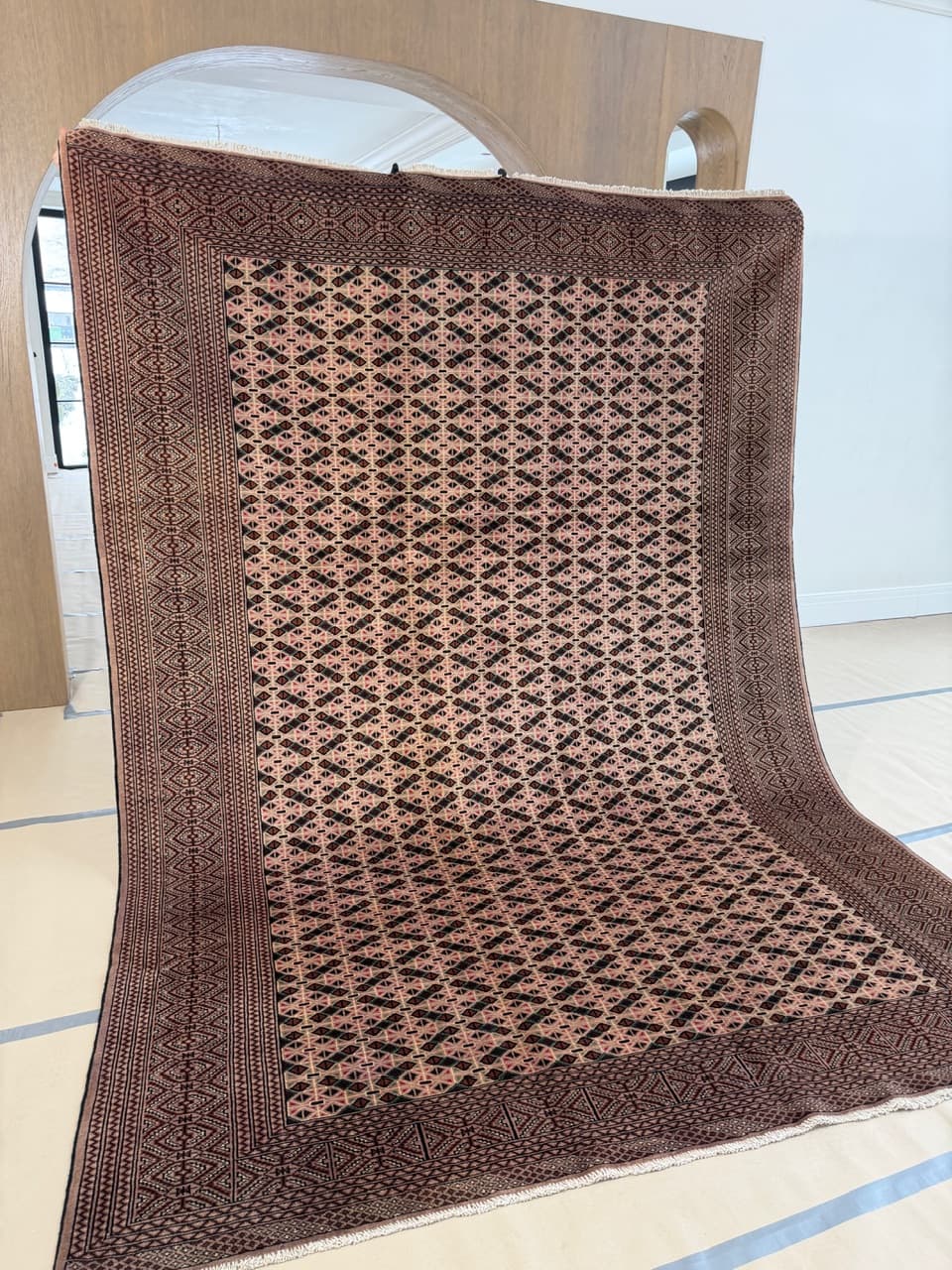 Dywan Buchara, art déco, beżowy, wełna kaszmirowa, Pakistan - 210629