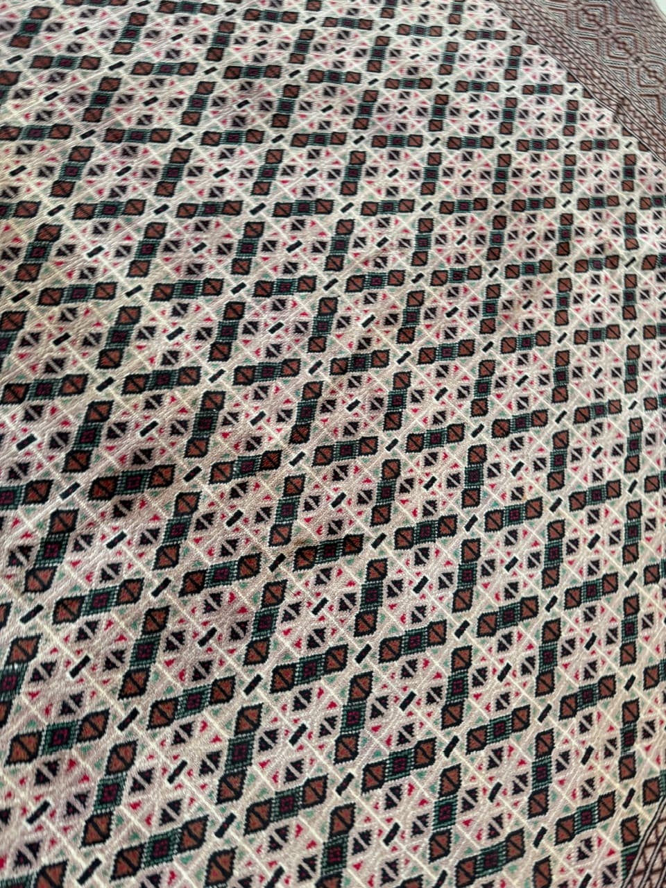 Dywan Buchara, art déco, beżowy, wełna kaszmirowa, Pakistan - 210622