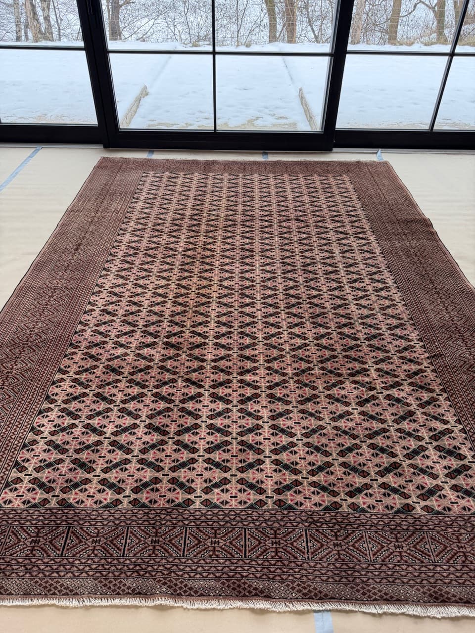 Dywan Buchara, art déco, beżowy, wełna kaszmirowa, Pakistan - 210620