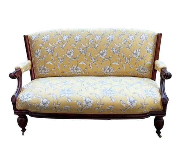 Sofa Ludwik Filip, żółty, żakard, drewno, Francja, XIX w. - WYMIARY