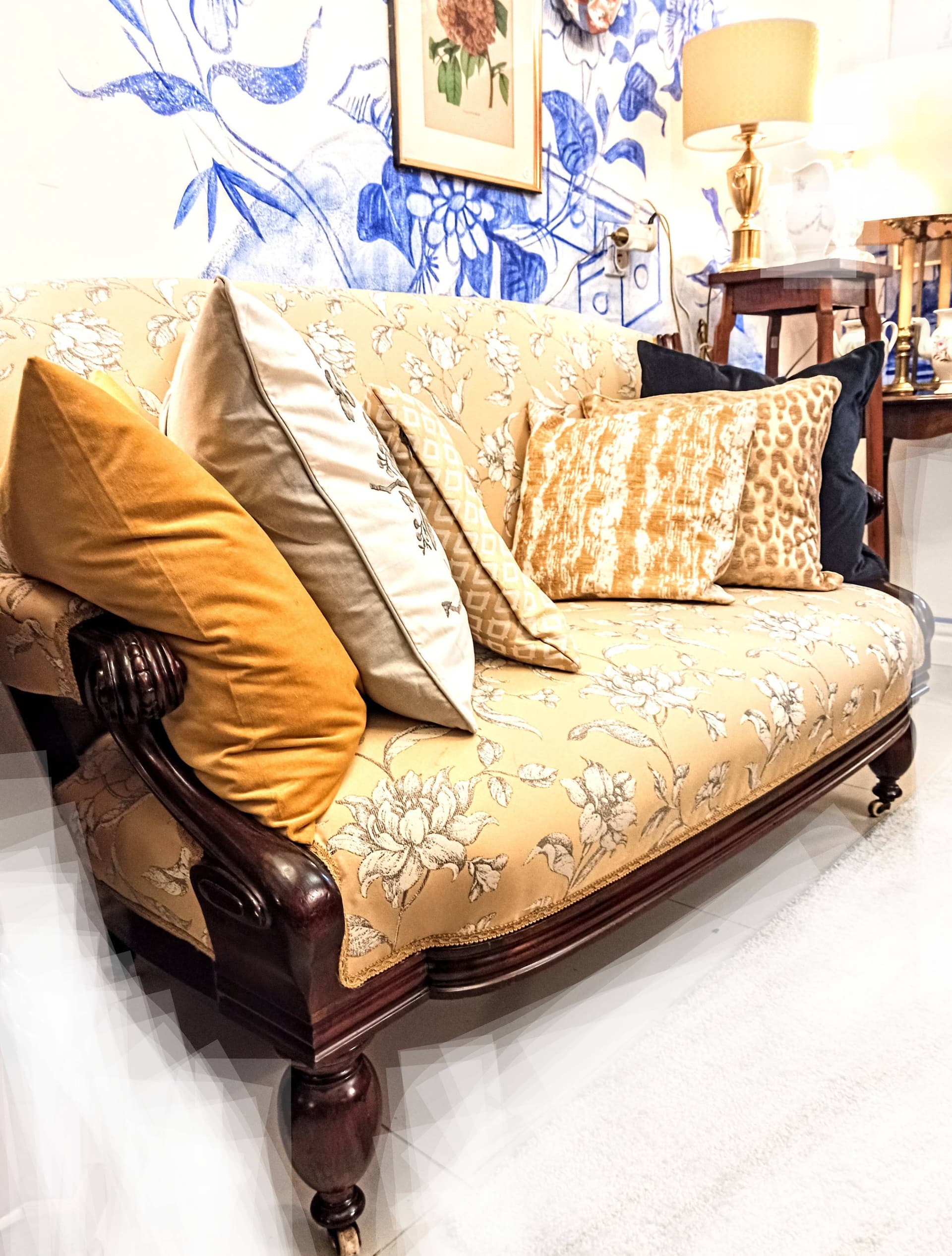 Sofa Ludwik Filip, żółty, żakard, drewno, Francja, XIX w. - 210718