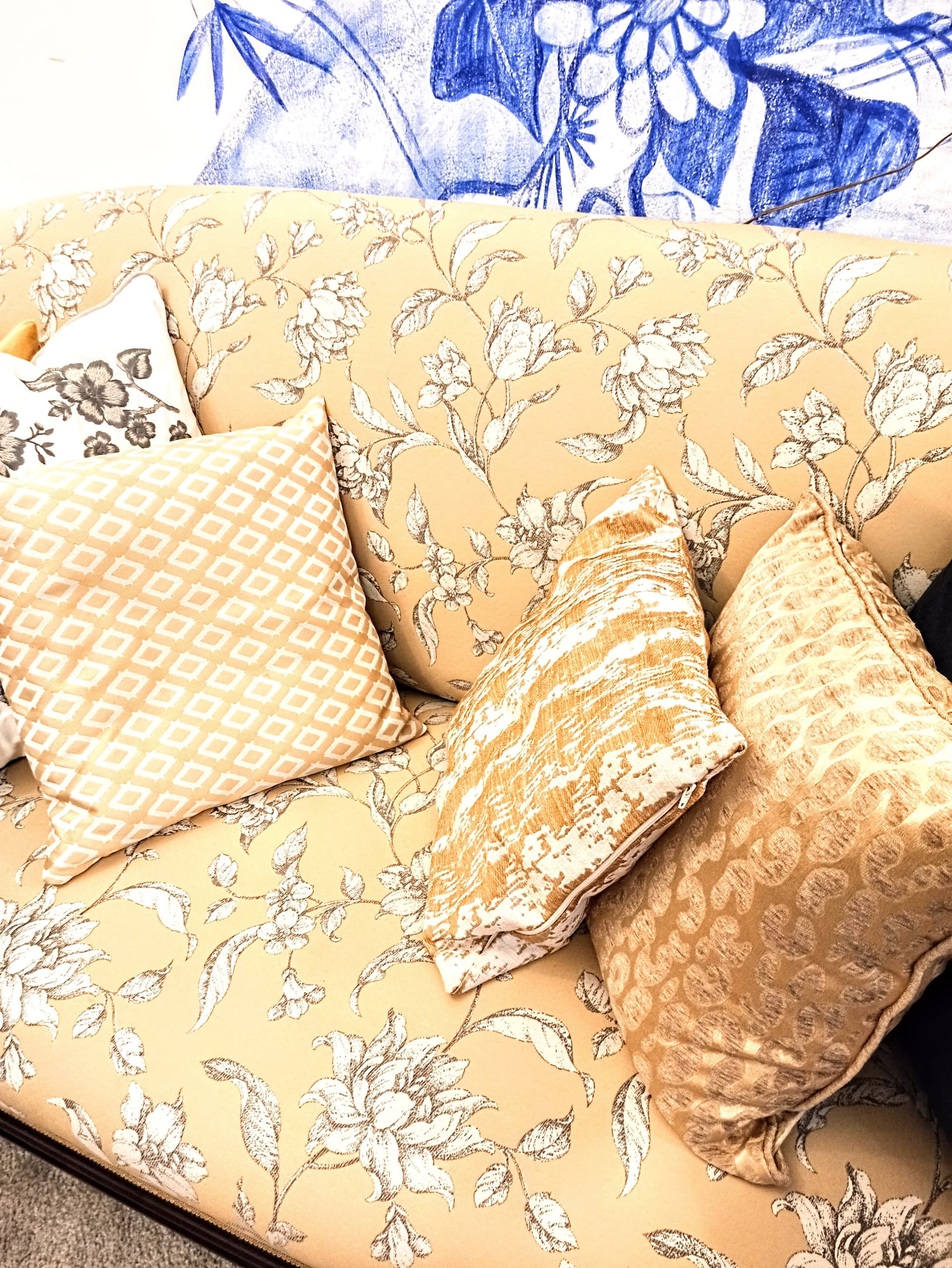 Sofa Ludwik Filip, żółty, żakard, drewno, Francja, XIX w. - 210724