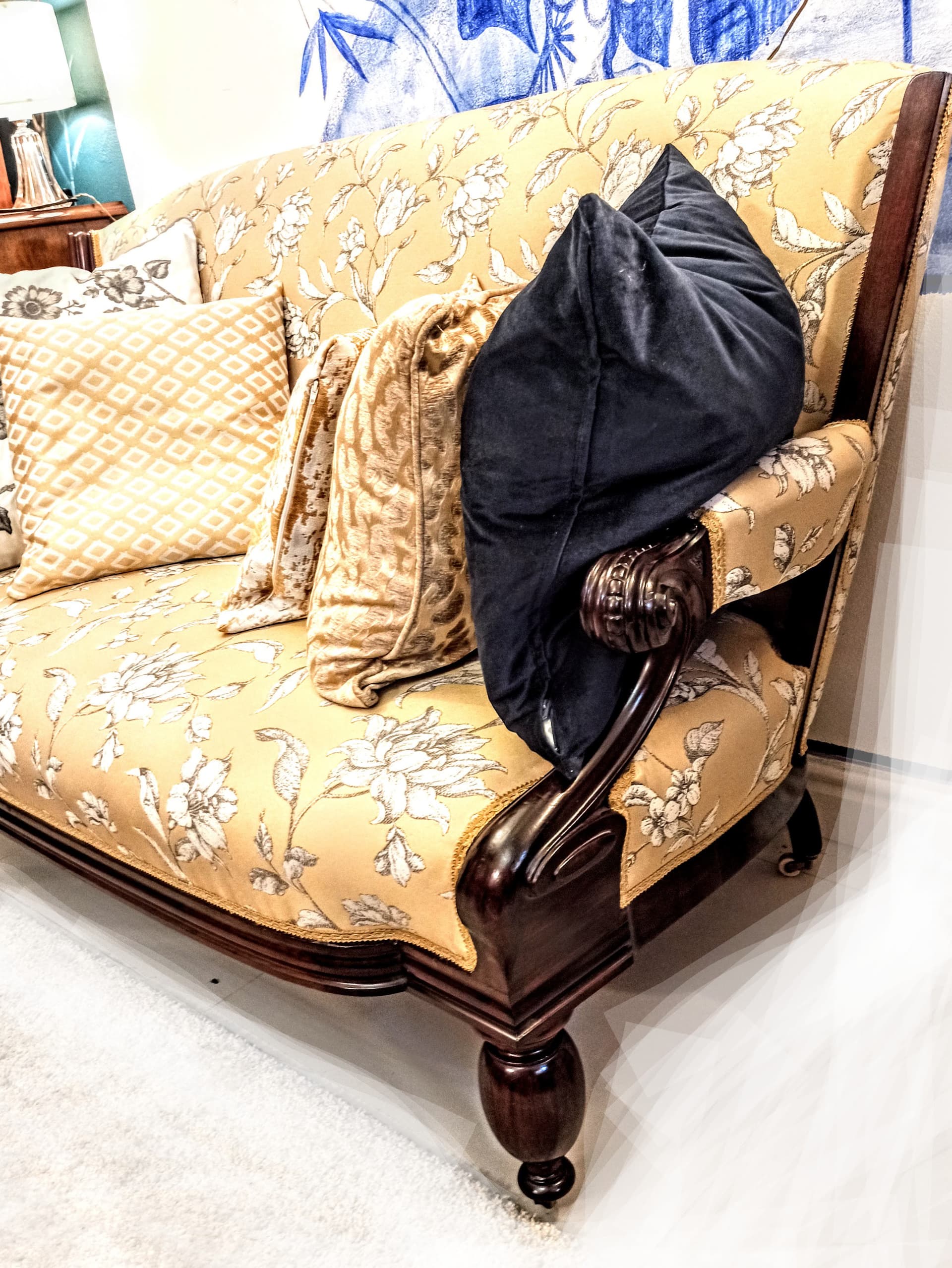 Sofa Ludwik Filip, żółty, żakard, drewno, Francja, XIX w. - 210719