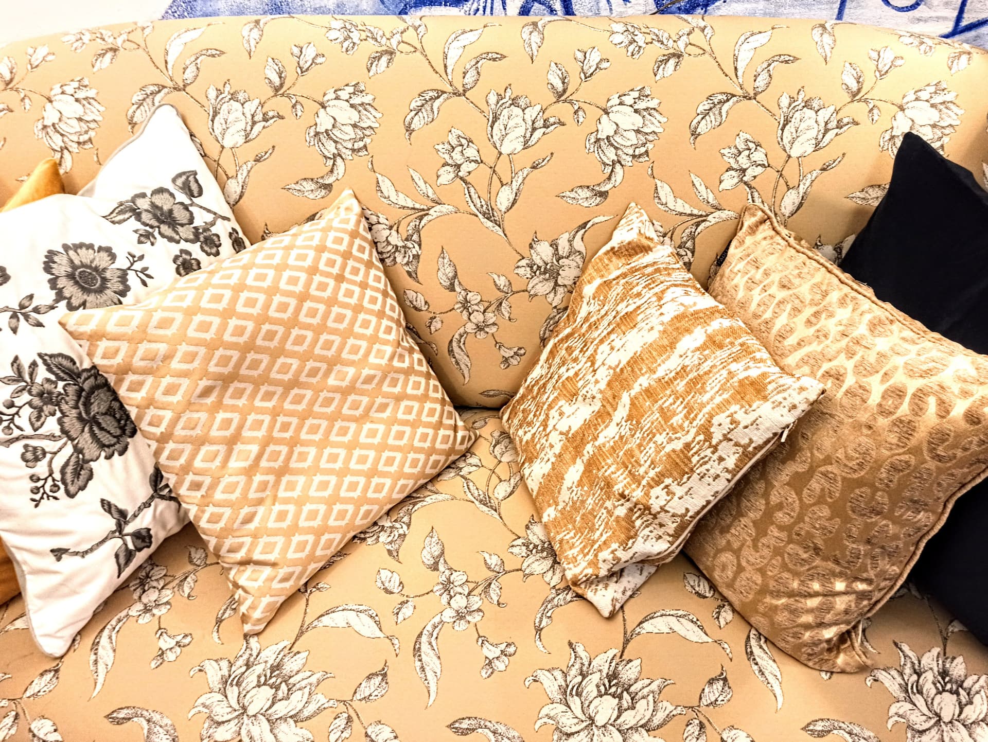 Sofa Ludwik Filip, żółty, żakard, drewno, Francja, XIX w. - 210723