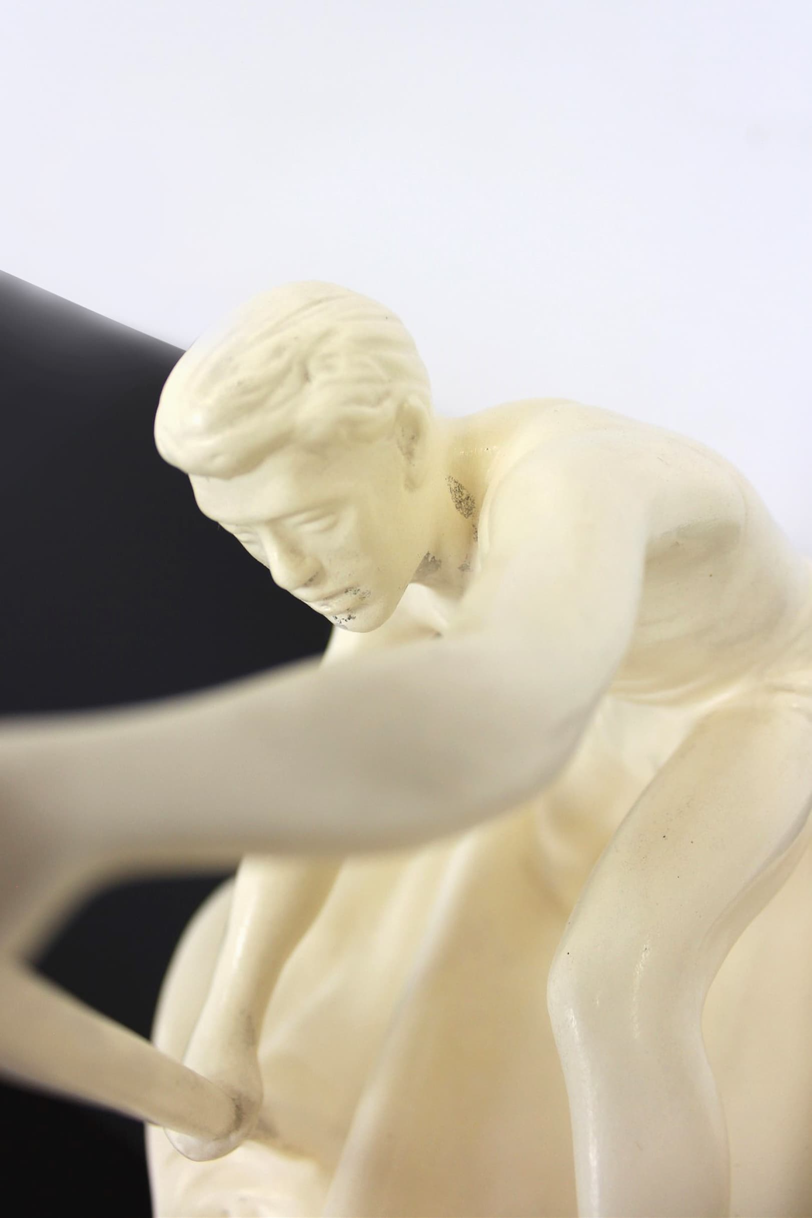 Figurka wioślarza, kość słoniowa, ceramika, Jihokera Bechyně, Czechy, lata 50. - 210738