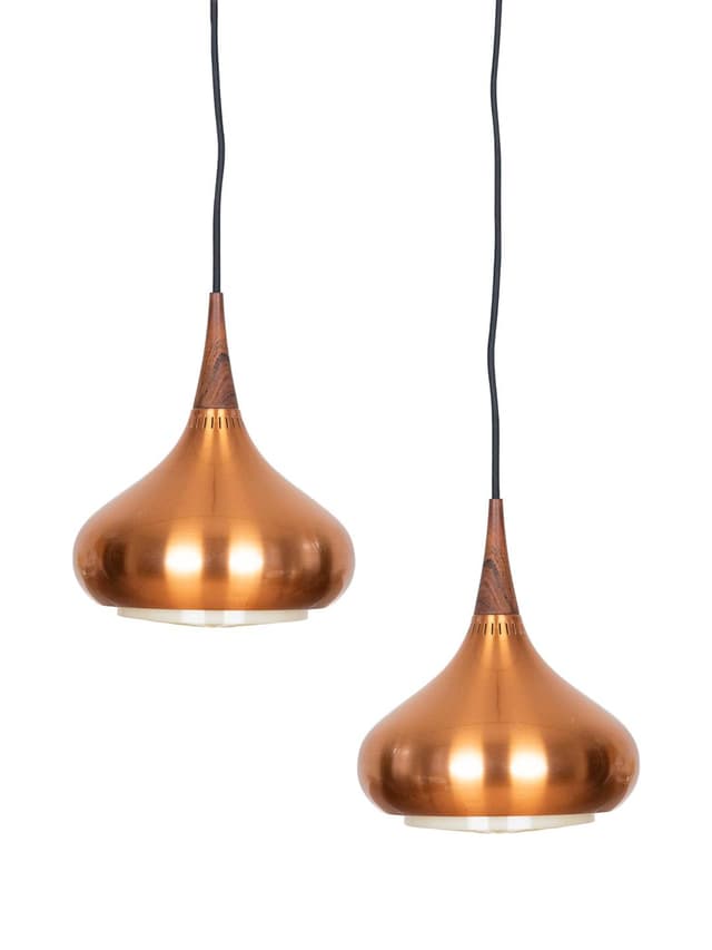 Para lamp wiszących Orient, miedź, proj. J. Hammerborg, Dania, lata 70. - WYMIARY
