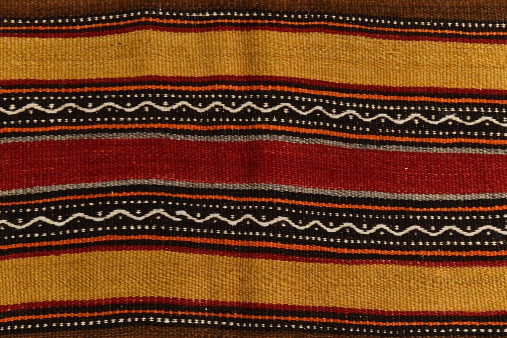 Kilim 213x139 cm, brązowy, czerwony, wełna, lata 70. - 211076