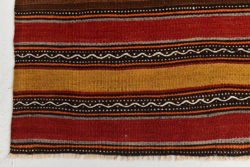 Kilim 213x139 cm, brązowy, czerwony, wełna, lata 70. - 211078