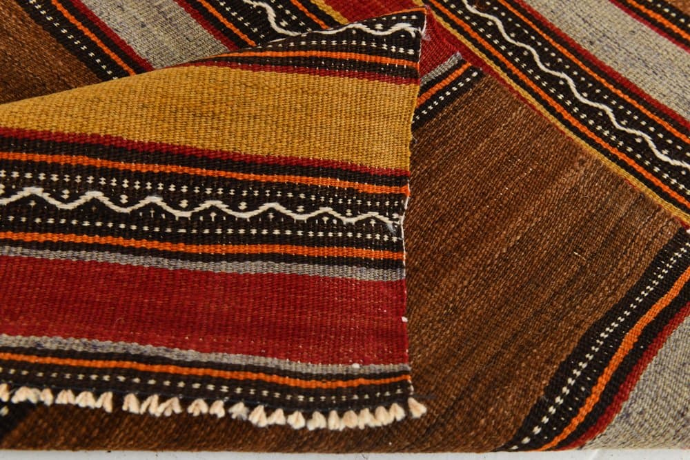 Kilim 213x139 cm, brązowy, czerwony, wełna, lata 70. - 211070