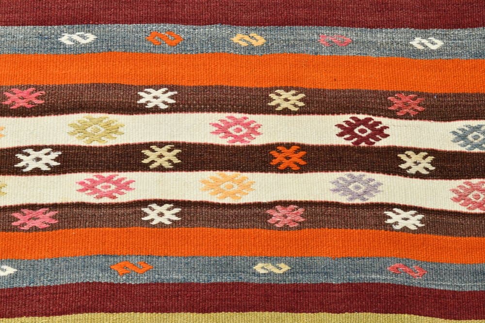 Kilim 210x178 cm, koralowy, czerwony, wełna, lata 70. - 211065