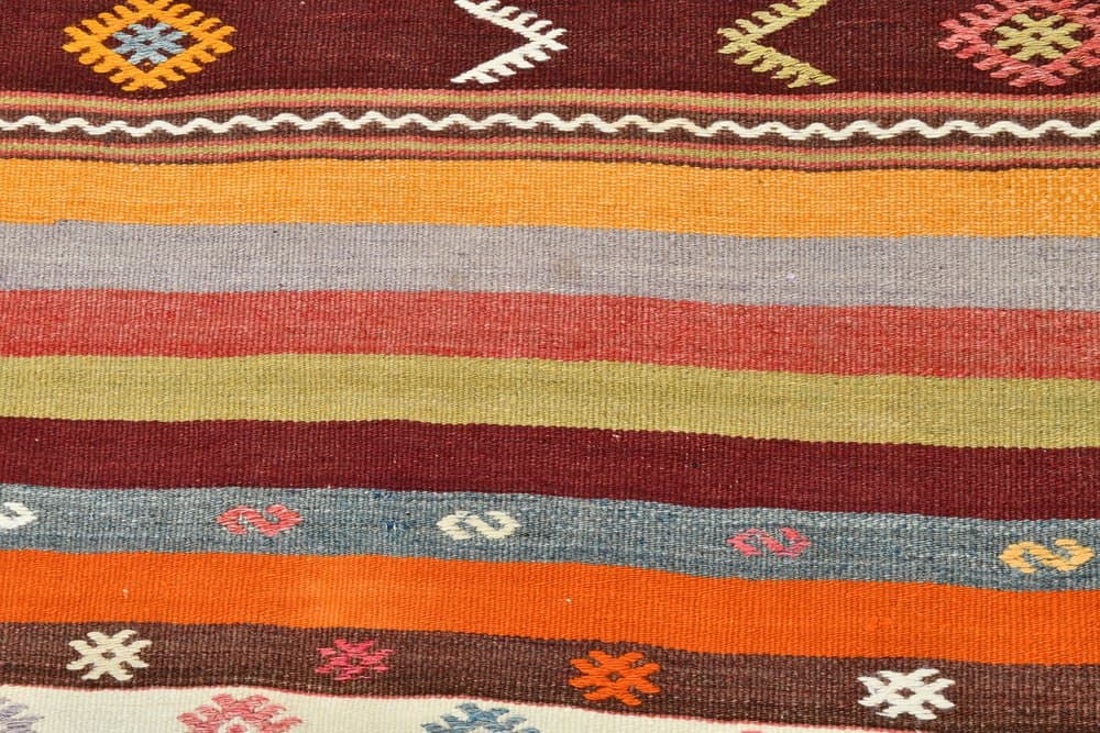 Kilim 210x178 cm, koralowy, czerwony, wełna, lata 70. - 211057