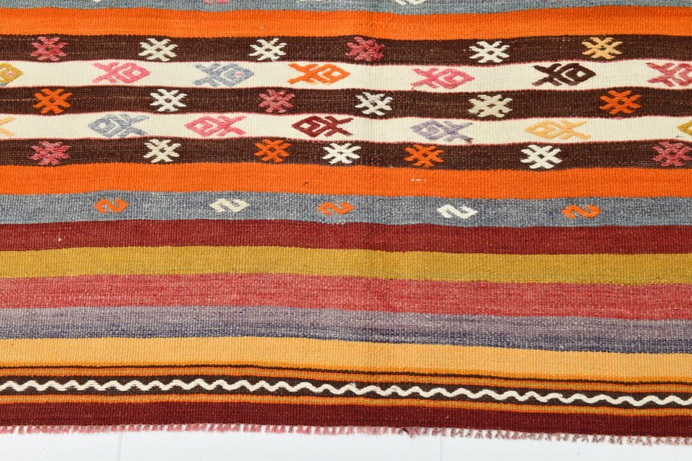 Kilim 210x178 cm, koralowy, czerwony, wełna, lata 70. - 211067
