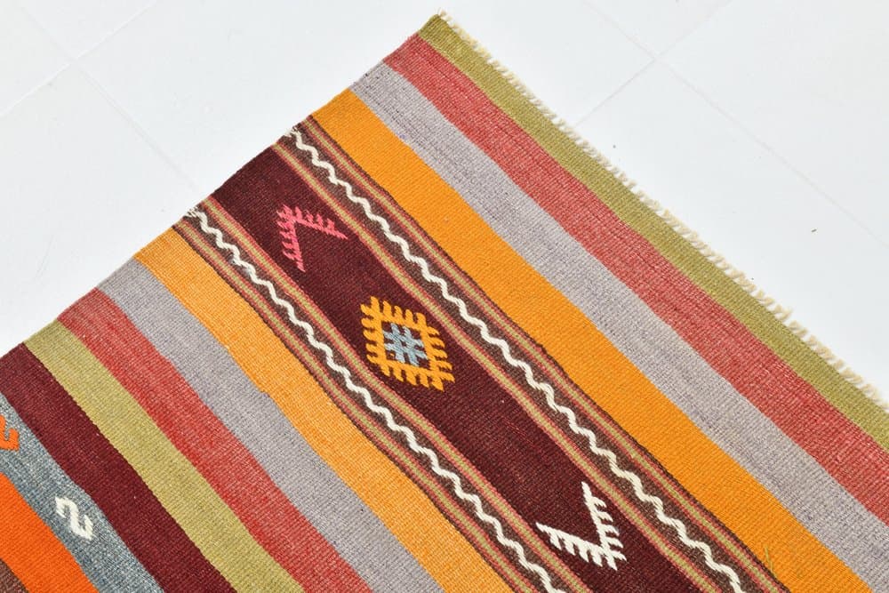 Kilim 210x178 cm, koralowy, czerwony, wełna, lata 70. - 211058